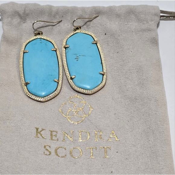 Kendra Scott Veined Turquoise? and Gold Danielle Dangle Earrings - Picture 5 of 5